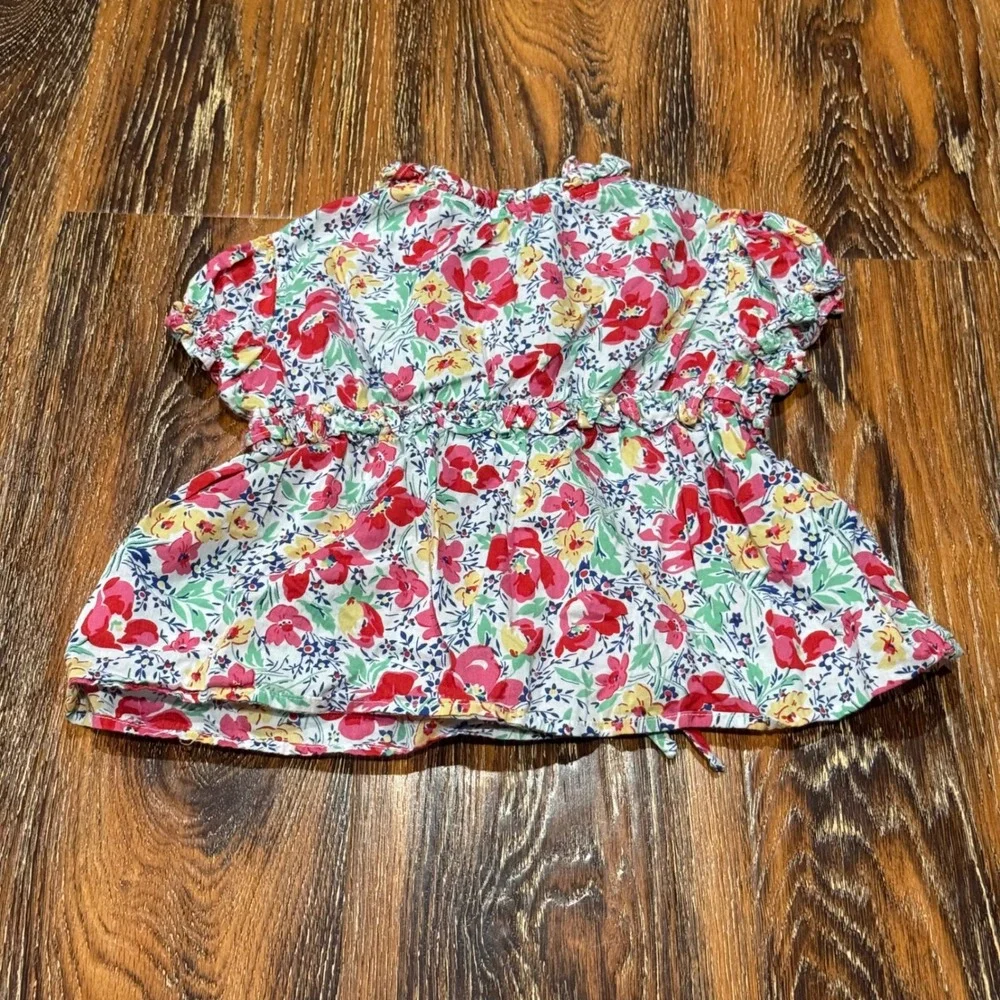 Ralph Lauren Girls 2T Floral Peplum Top Ruffle Short Sleeve Cotton Blouse Shirt